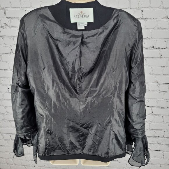 Serafina Black Open Rhinestone Ruffle Cuff Shoulder Pads Lined Jacket Size 14 - Picture 6 of 12